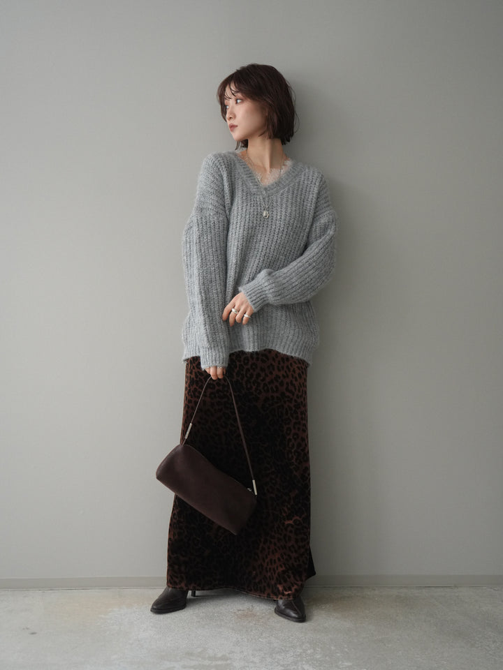 [予約]レオパードベロアナロースカート/brown