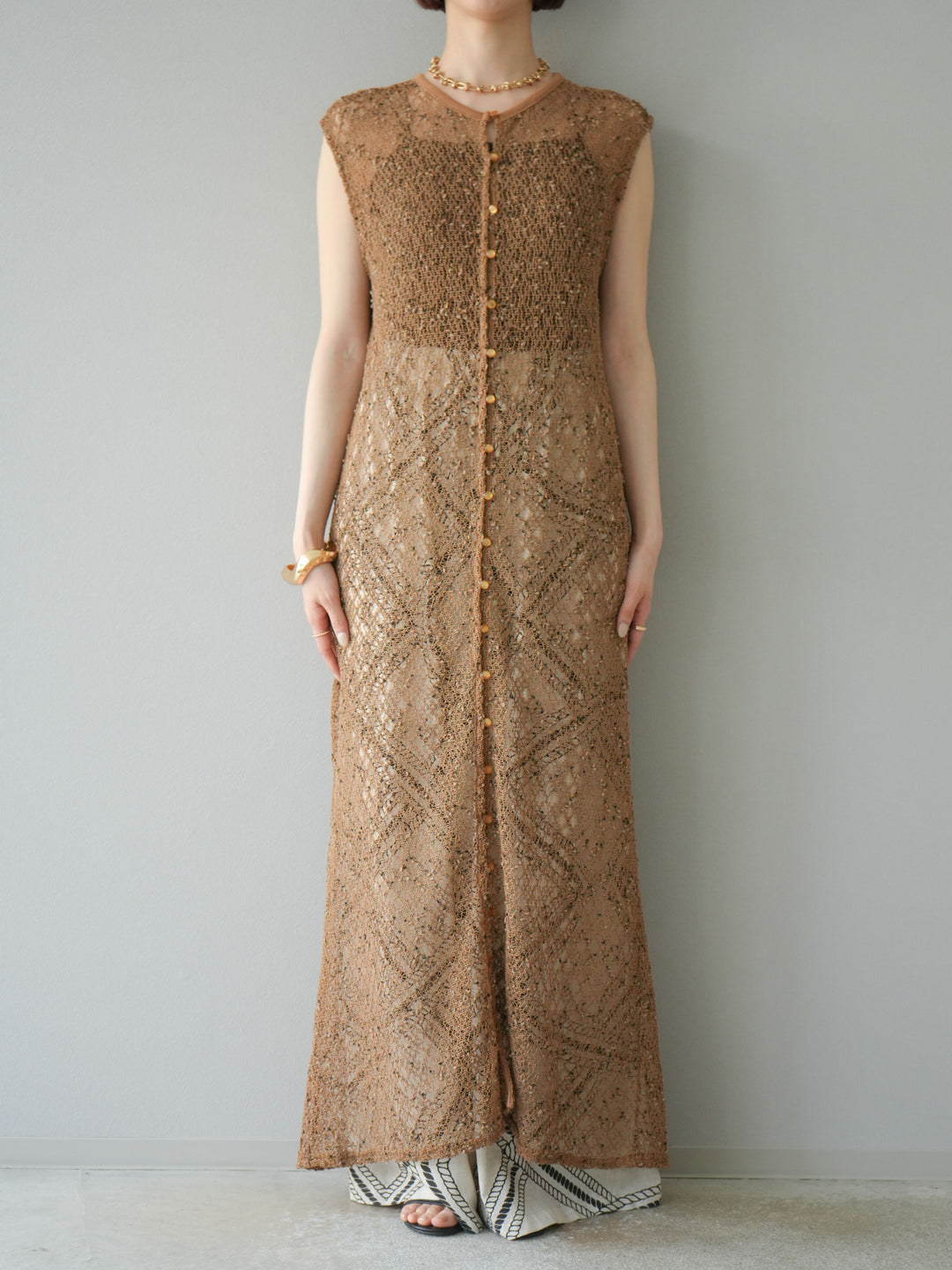 [予約]2WAYネップメッシュワンピース/ブラウン