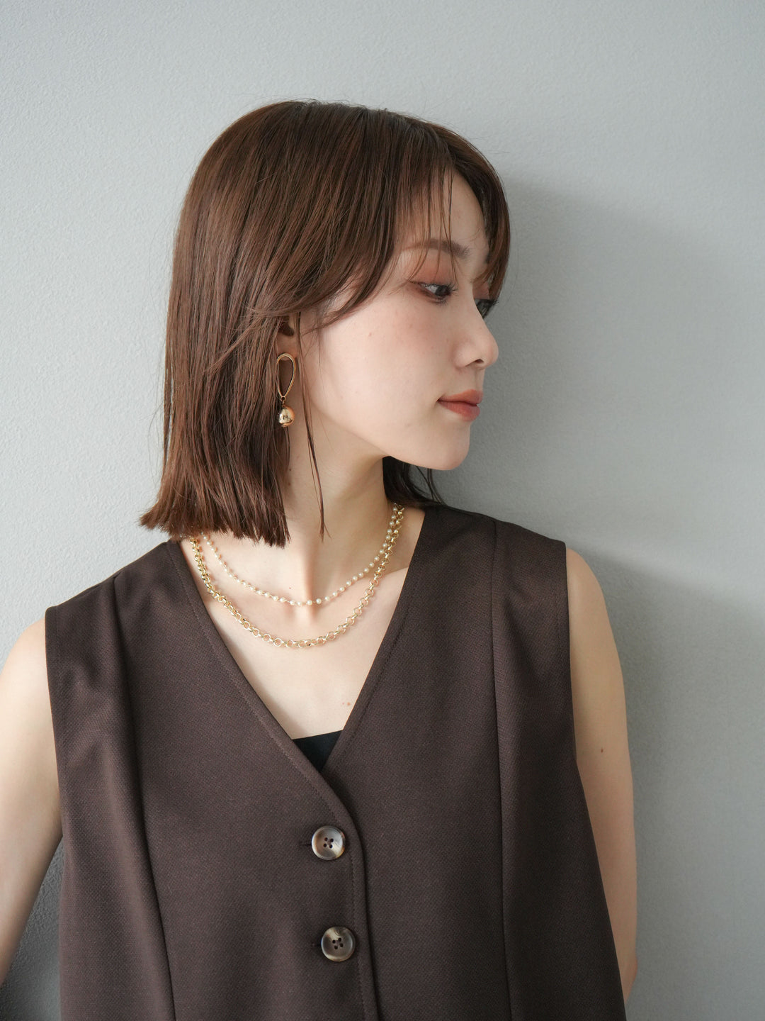 [予約]パール×デザインチェーン２連ネックレス/ゴールド