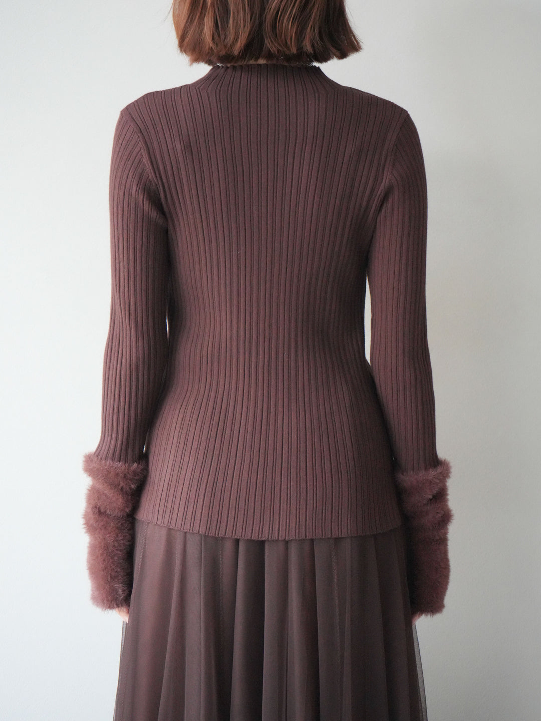 [予約]アームシャギーランダムリブニットトップス/ブラウン