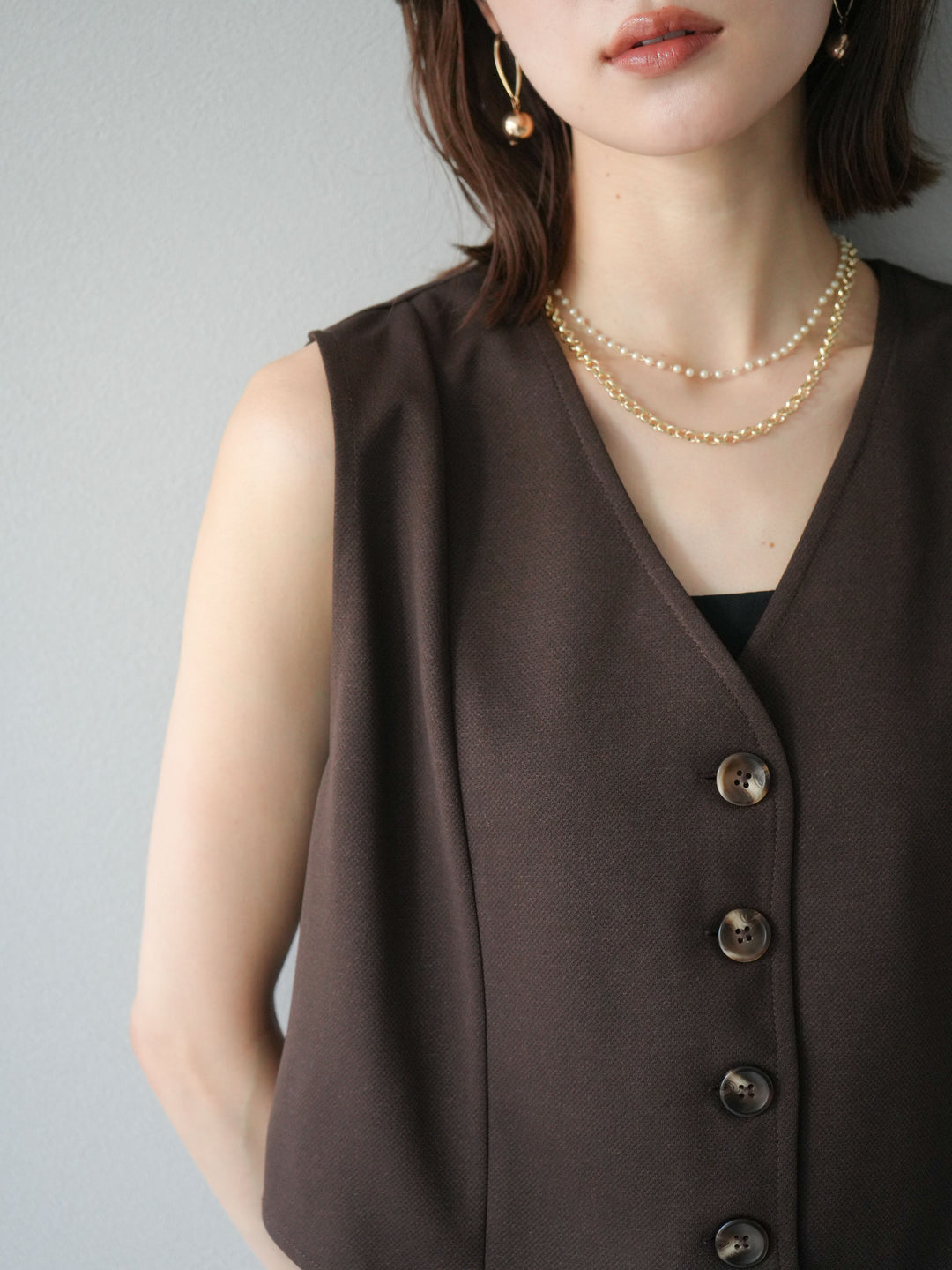 [予約]パール×デザインチェーン２連ネックレス/ゴールド