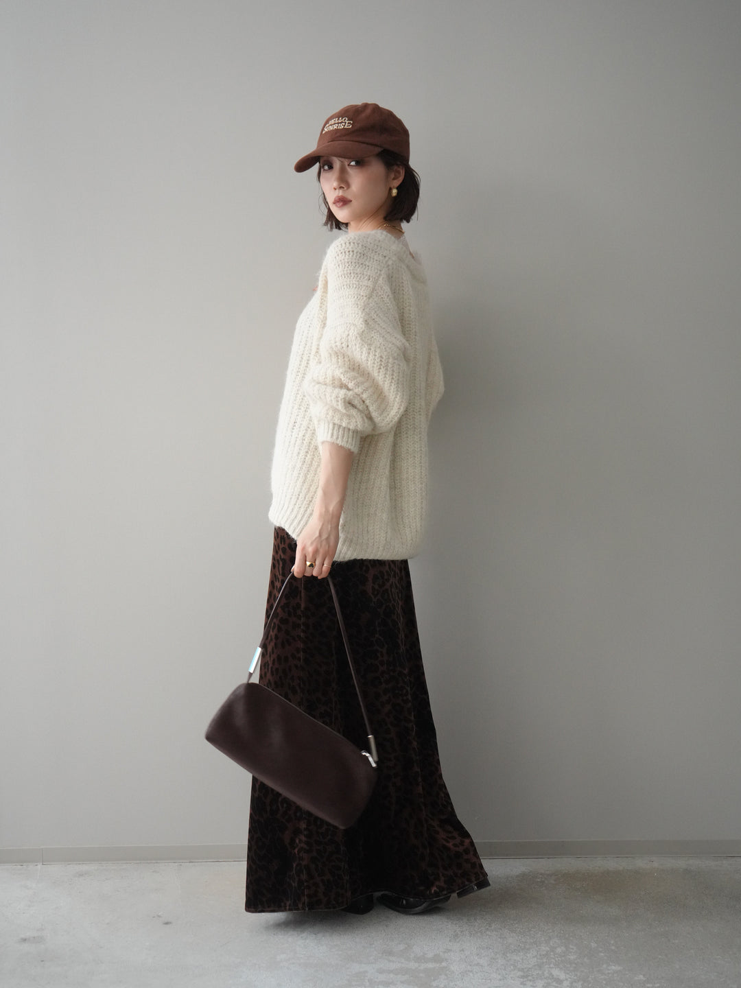 [予約]レオパードベロアナロースカート/brown