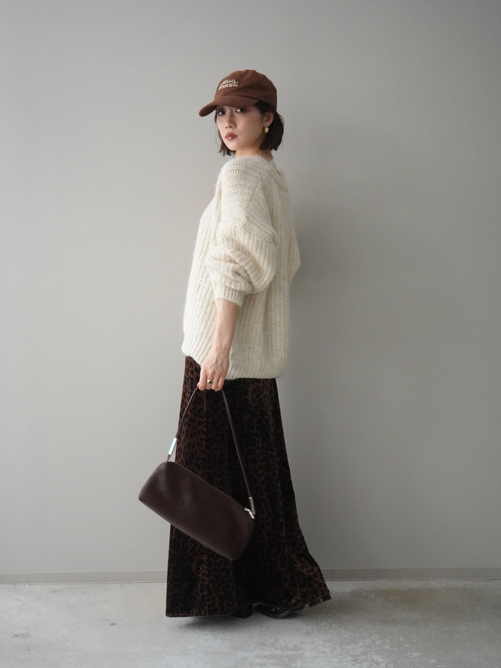 [予約]レオパードベロアナロースカート/brown