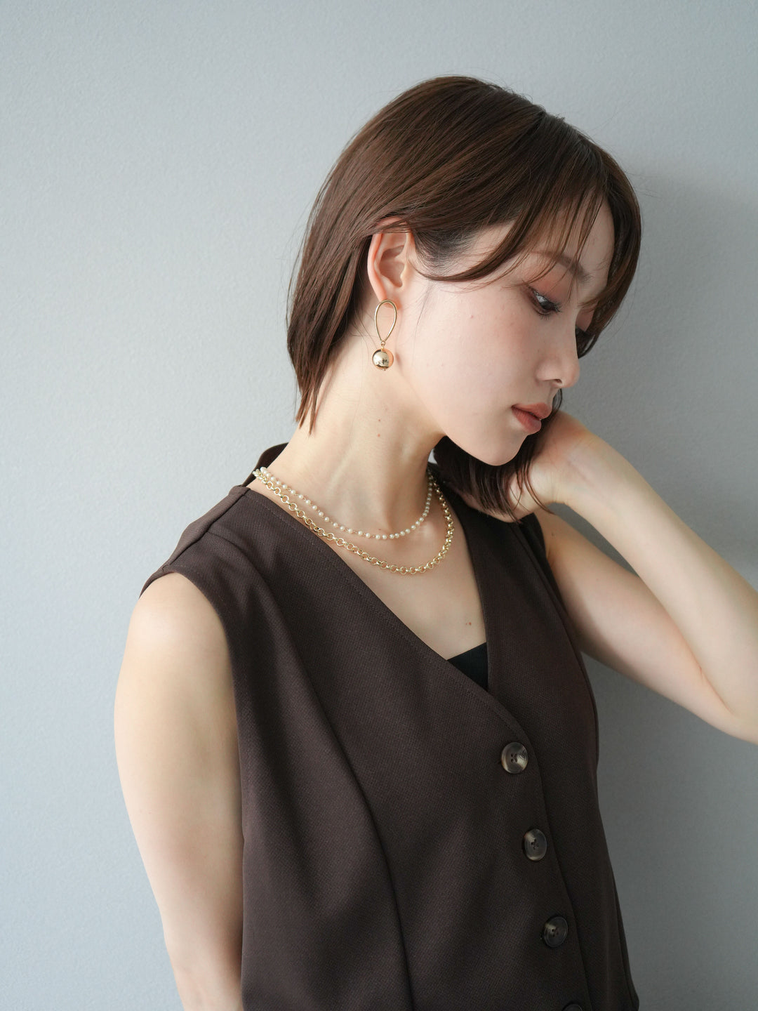 [予約]パール×デザインチェーン２連ネックレス/ゴールド