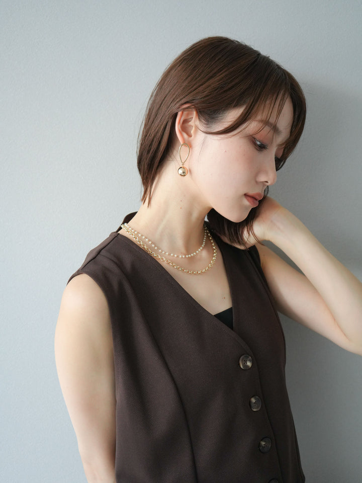 [予約]パール×デザインチェーン２連ネックレス/ゴールド