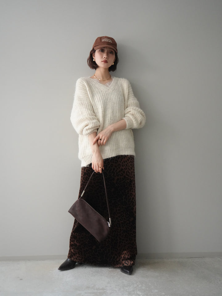 [予約]レオパードベロアナロースカート/brown