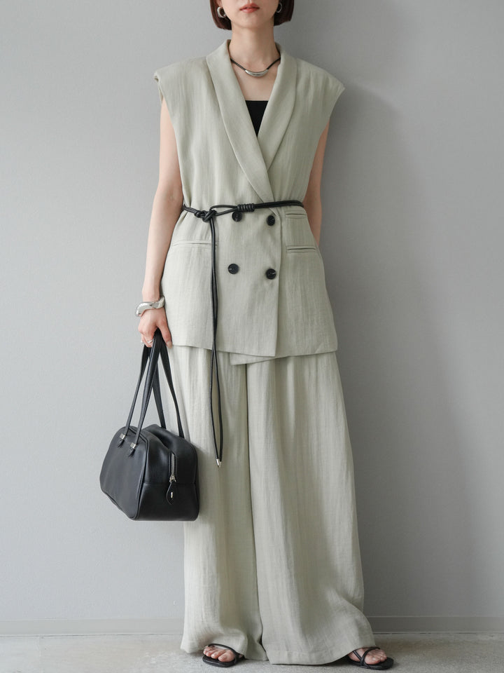 [套裝] 亞麻質感腰帶背心和褲子套裝（2 組）