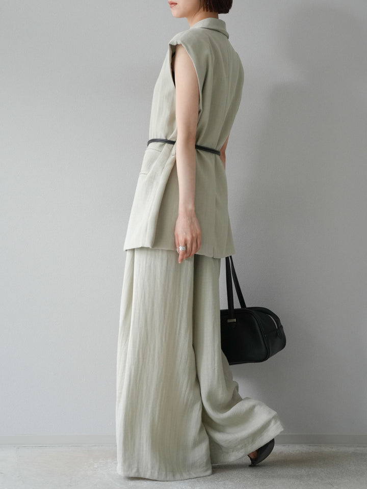 [SET]リネンタッチベルト付ジレ＆パンツSET UP+選べるアクセセット(2set)