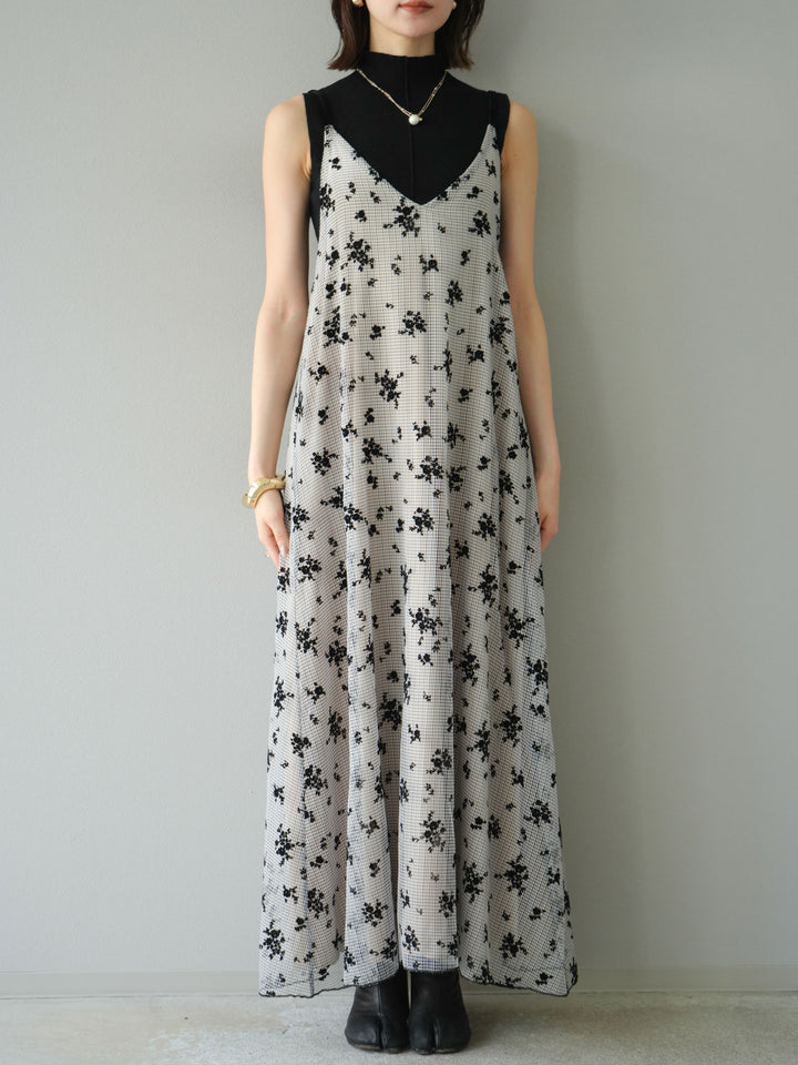 [予約]フロッキーチュールレイヤードベロアキャミワンピース/ベージュ