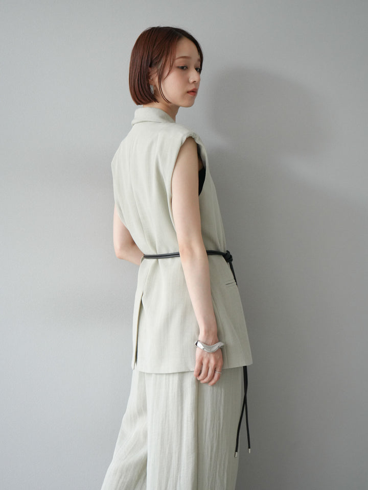 [SET]リネンタッチベルト付ジレ＆パンツSET UP+選べるアクセセット(2set)