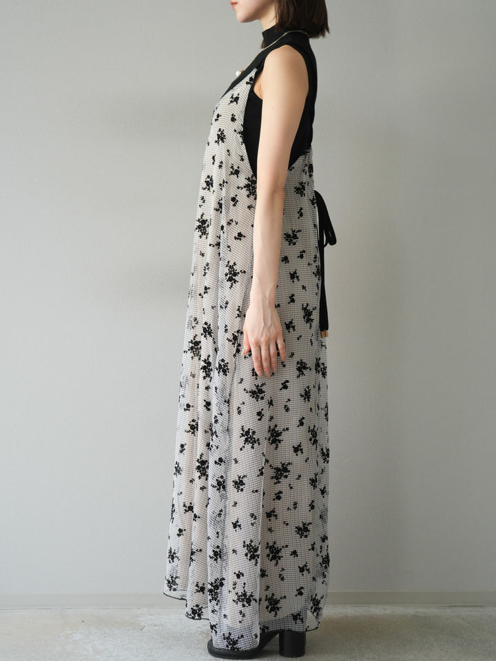 [予約]フロッキーチュールレイヤードベロアキャミワンピース/ベージュ