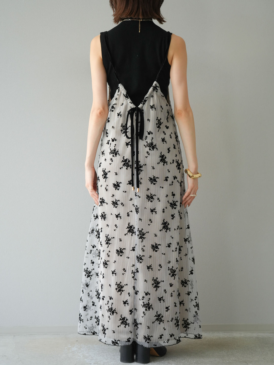 [予約]フロッキーチュールレイヤードベロアキャミワンピース/ベージュ