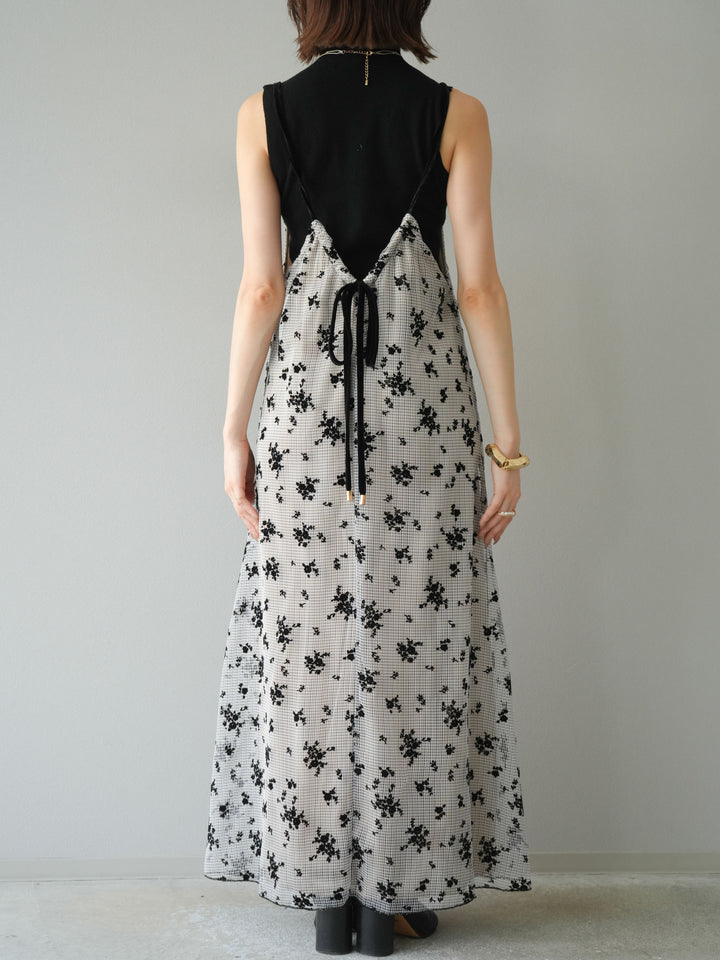 [予約]フロッキーチュールレイヤードベロアキャミワンピース/ベージュ