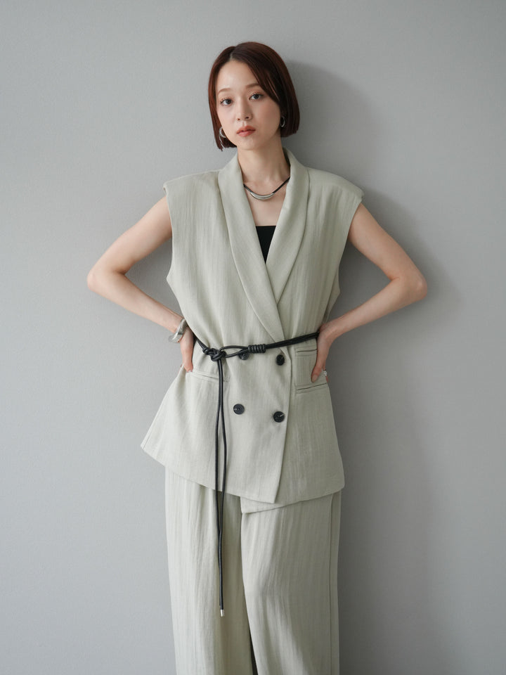 [套裝] 亞麻質感腰帶背心和褲子套裝（2 組）