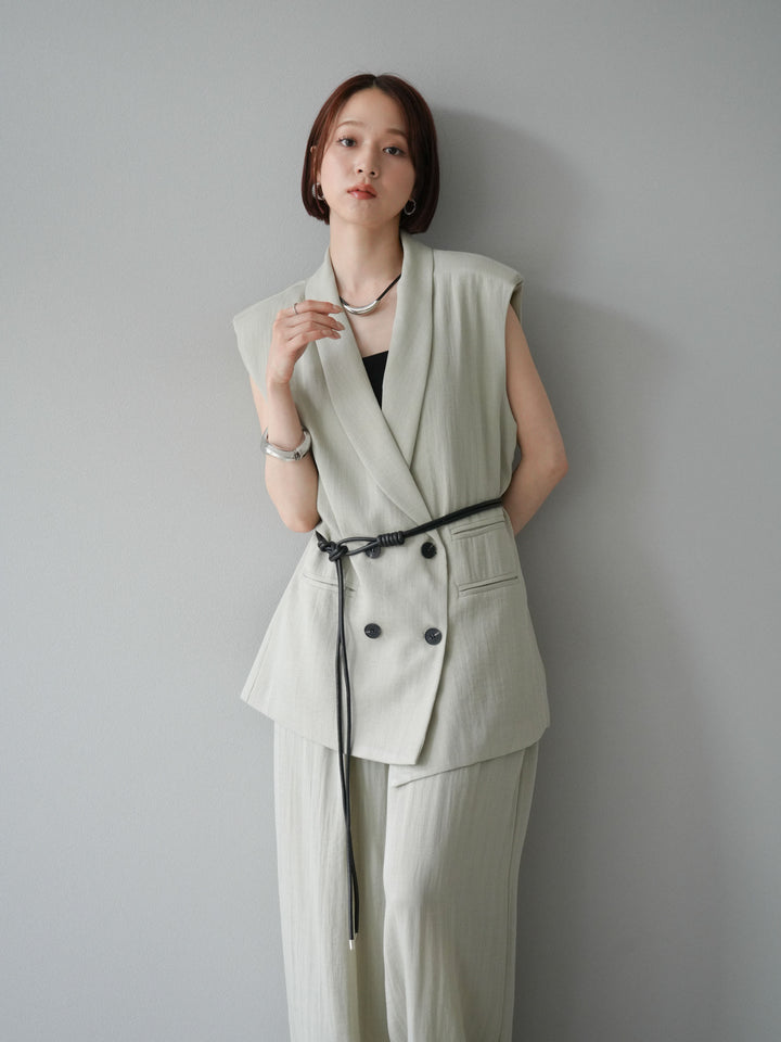 [套裝] 亞麻質感腰帶背心和褲子套裝（2 組）