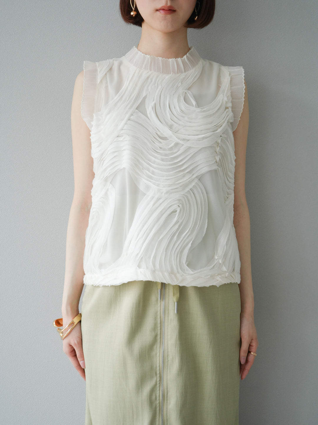 [予約]チュールジャガードノースリブラウス/アイボリー