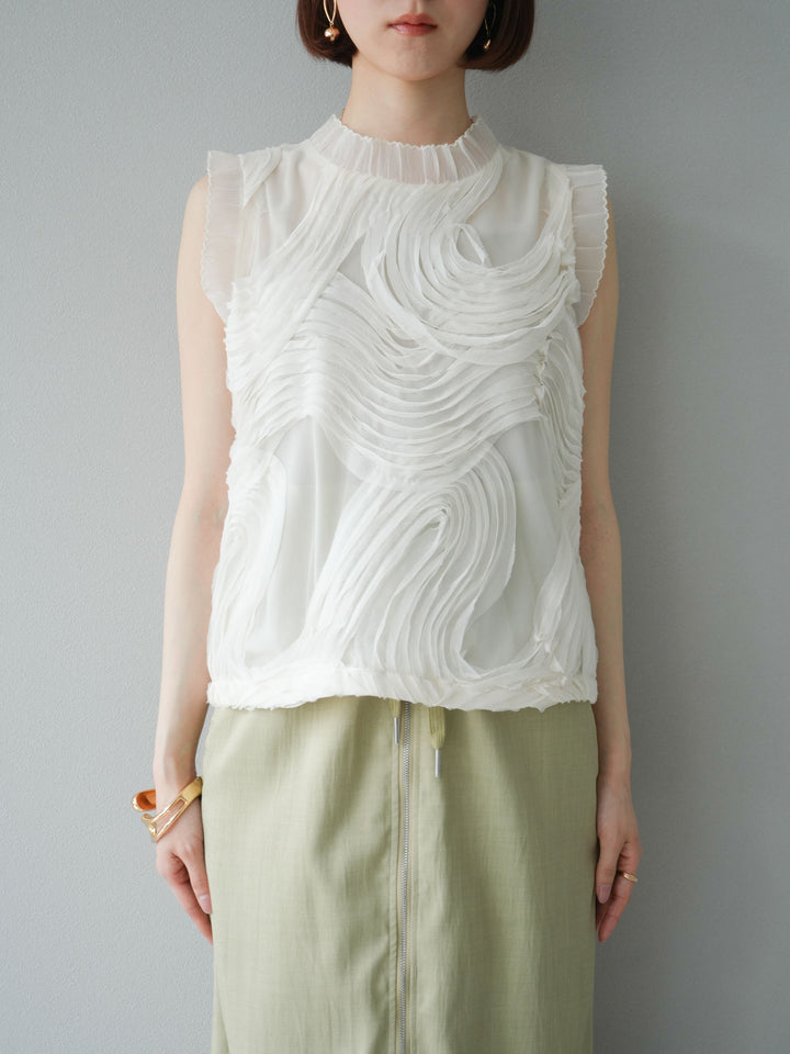 [予約]チュールジャガードノースリブラウス/アイボリー