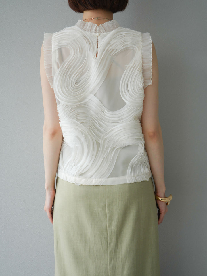 [予約]チュールジャガードノースリブラウス/アイボリー