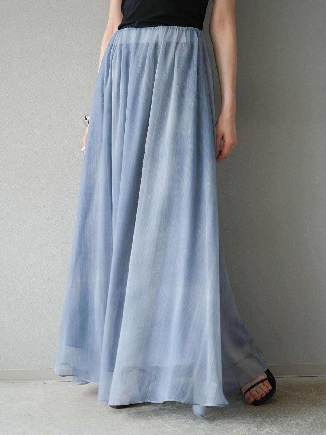 [予約]ニュアンスシアーフレアスカート/ブルー