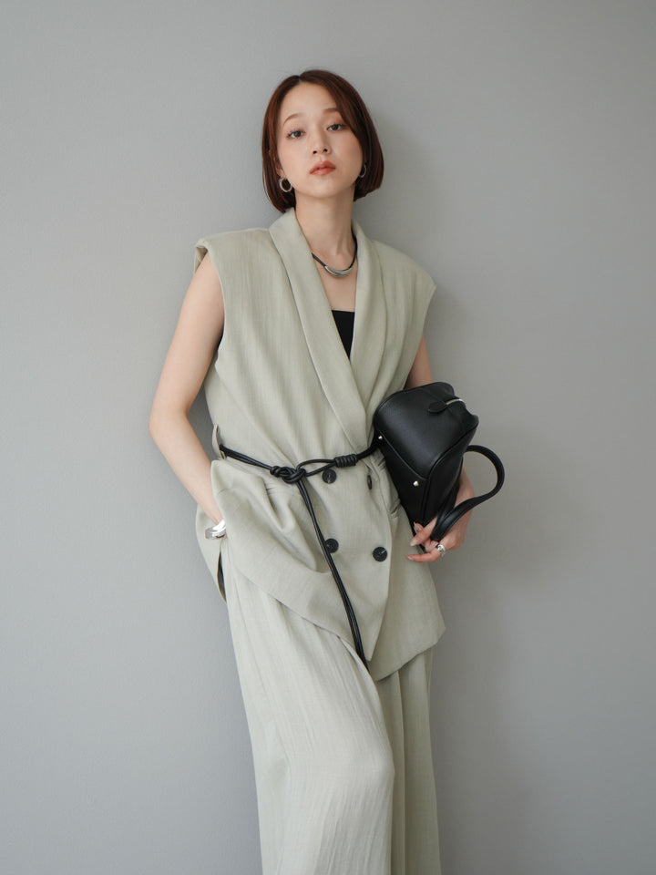 [SET]リネンタッチベルト付ジレ＆パンツSET UP+選べるアクセセット(2set)