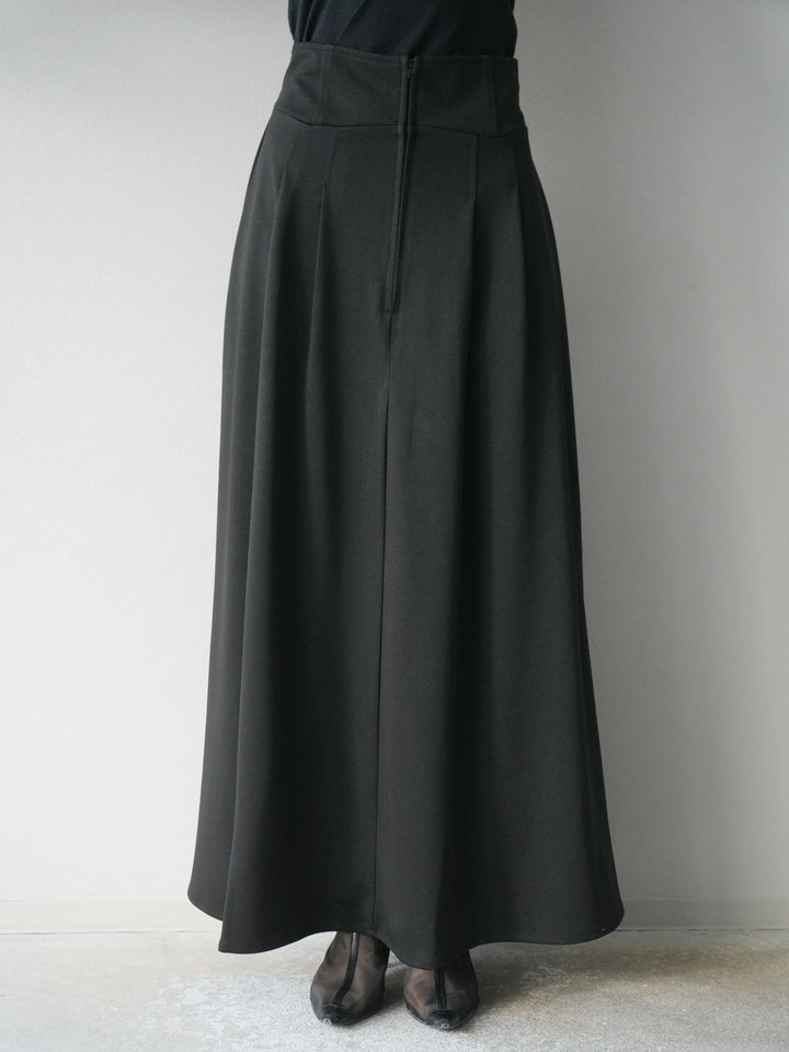 [予約]ポンチフロントZIPフレアロングスカート/ブラック