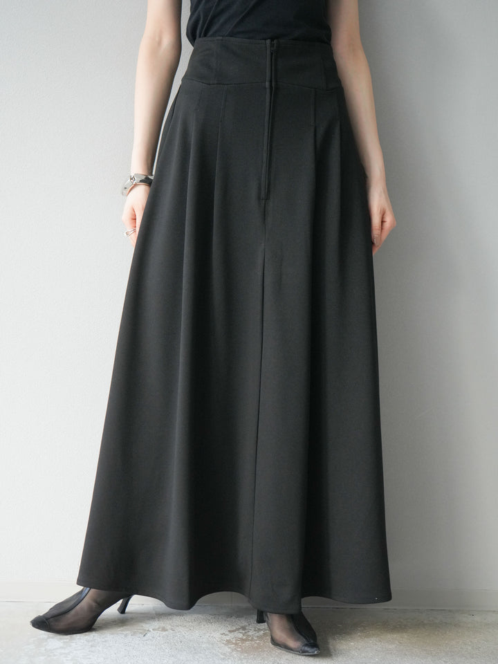 [予約]ポンチフロントZIPフレアロングスカート/ブラック