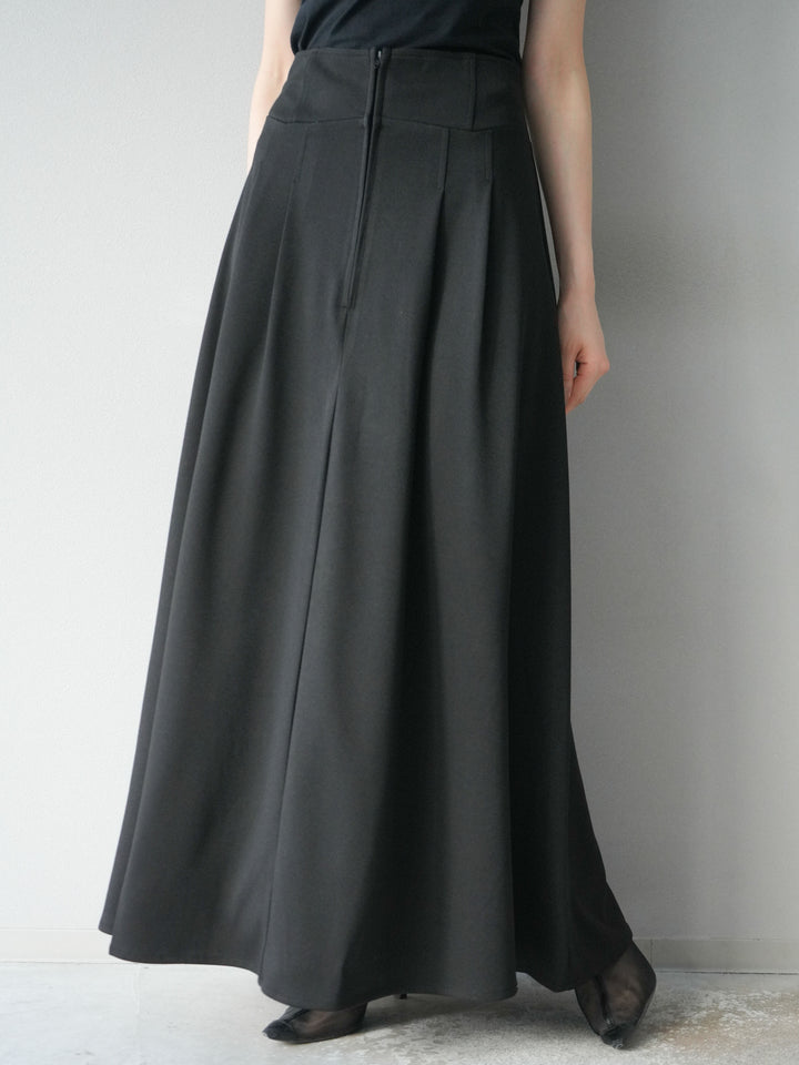 [予約]ポンチフロントZIPフレアロングスカート/ブラック