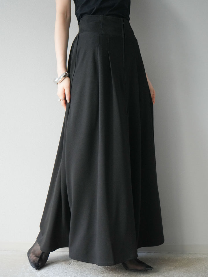 [予約]ポンチフロントZIPフレアロングスカート/ブラック