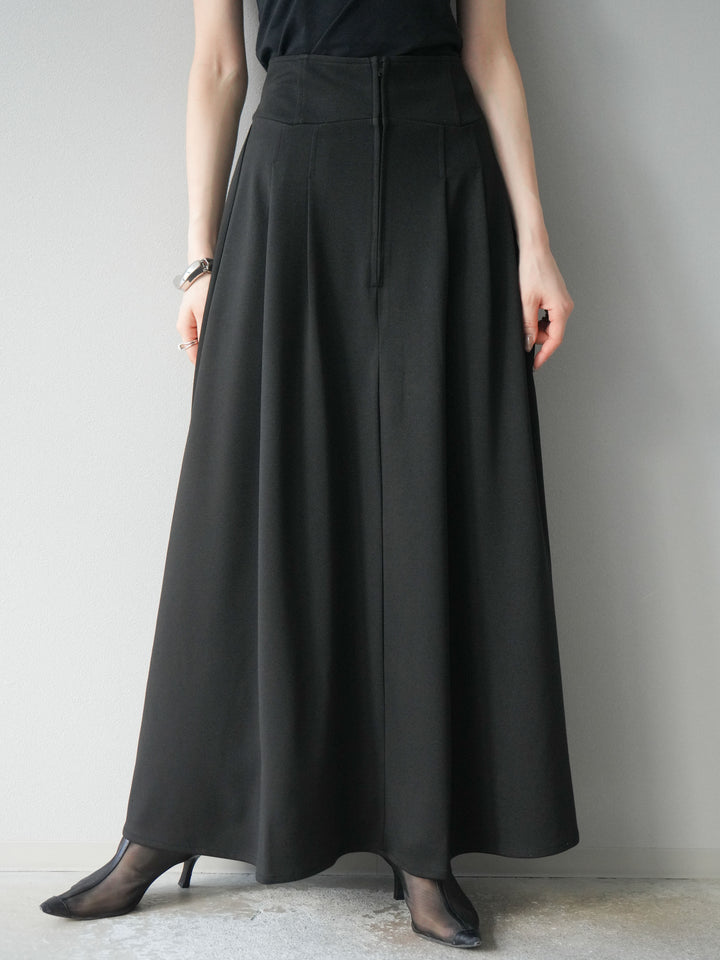 [予約]ポンチフロントZIPフレアロングスカート/ブラック
