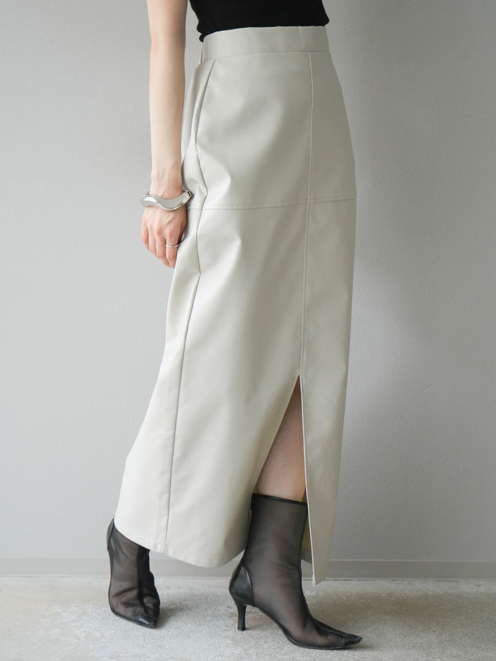 [予約]フェイクレザーフロントスリットスカート/エクリュ