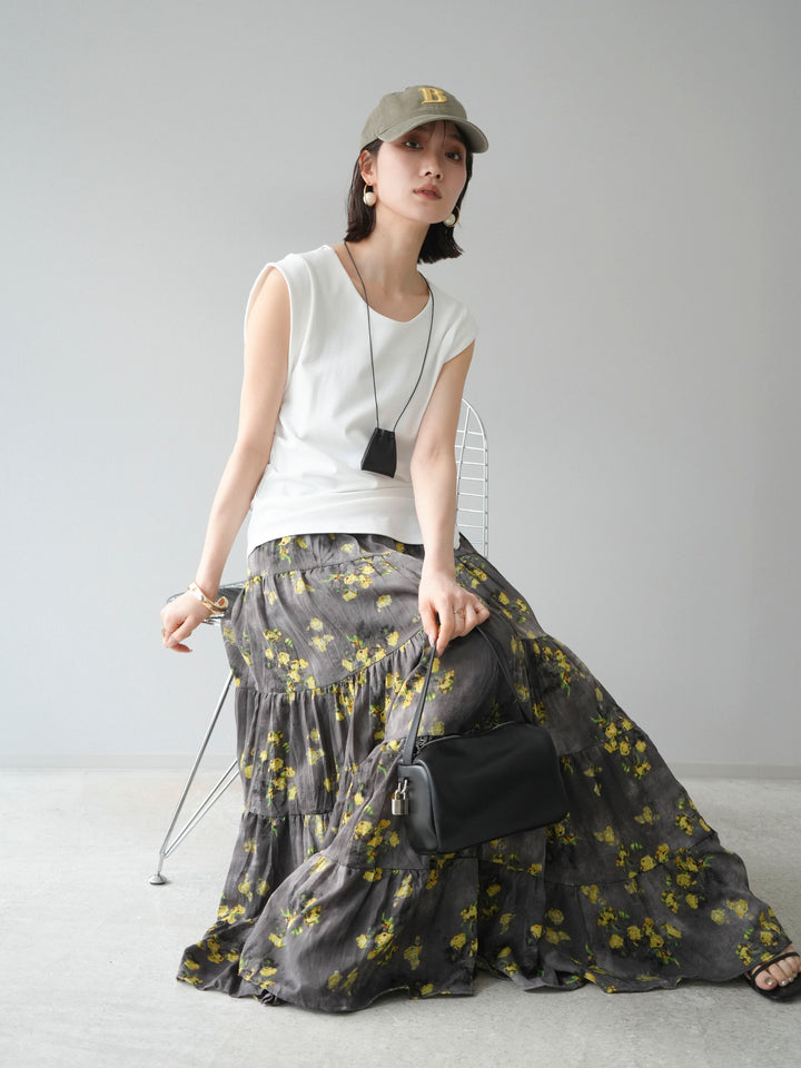 [予約]サイドギャザーTシャツ＆巾着レザーネックレスSET /ホワイト