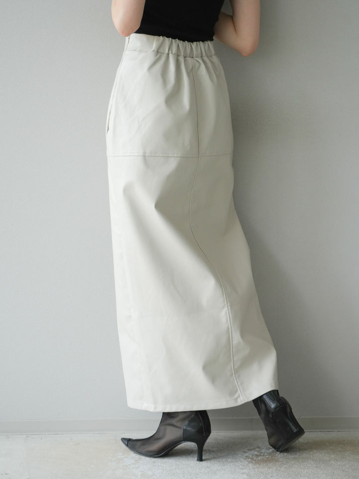 [予約]フェイクレザーフロントスリットスカート/エクリュ