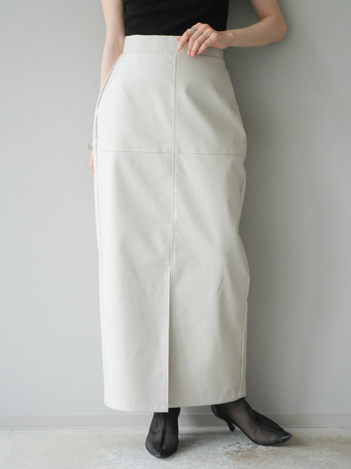 [予約]フェイクレザーフロントスリットスカート/エクリュ