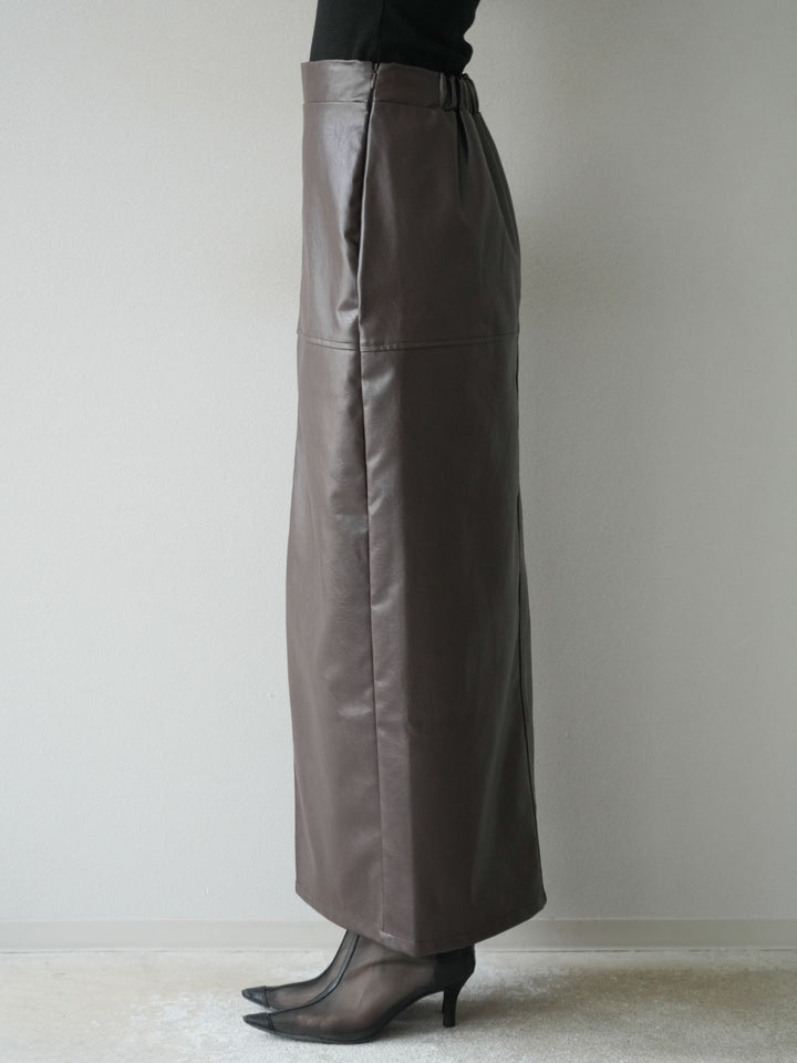 [予約]フェイクレザーフロントスリットスカート/ブラウン