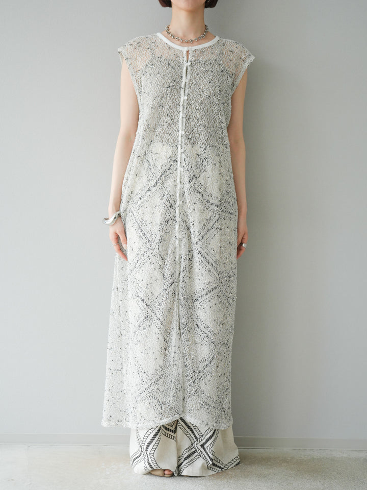 [預訂] 2WAY 棉絨網眼連身裙/米白色