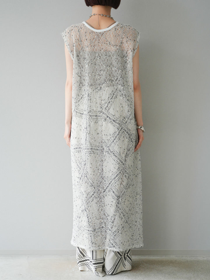 [預訂] 2WAY 棉絨網眼連身裙/米白色