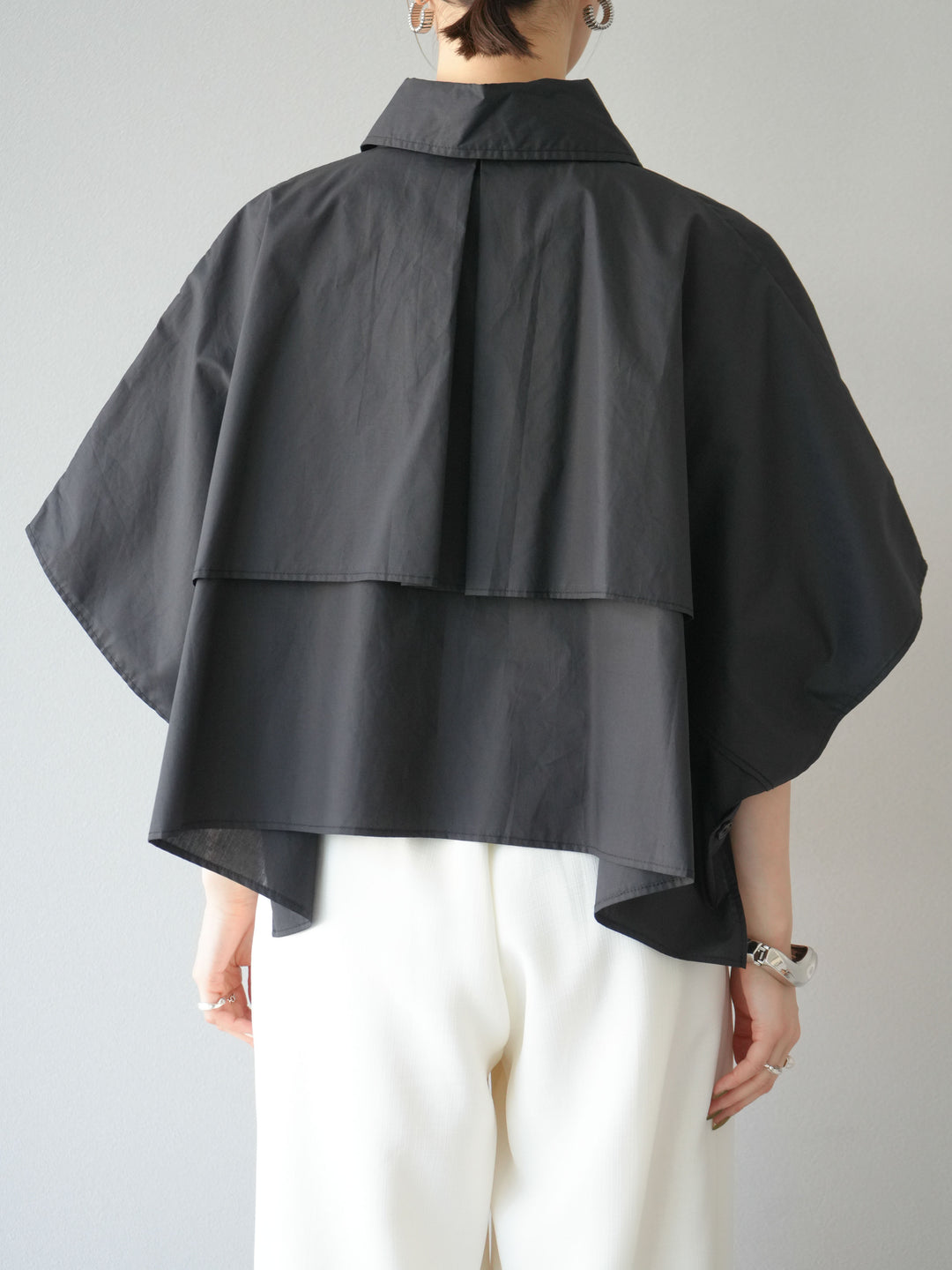 [予約]ポンチョショートシャツ/ブラック