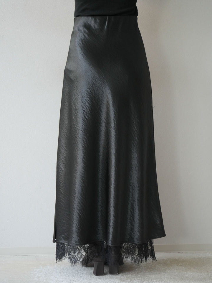 [予約]裾レースサテンナロースカート/ブラック