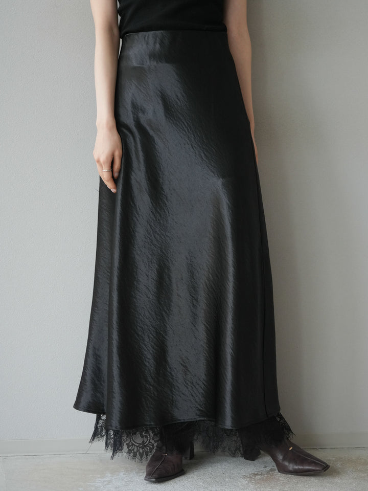[予約]裾レースサテンナロースカート/ブラック