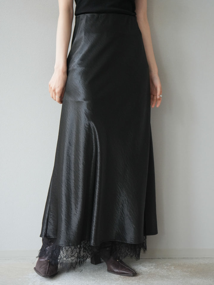 [予約]裾レースサテンナロースカート/ブラック