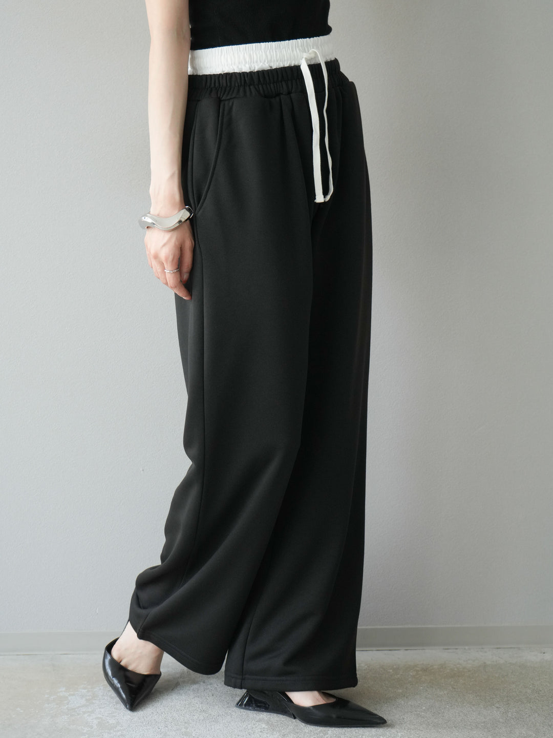 [予約]ダブルウエストスウェットパンツ/ブラック