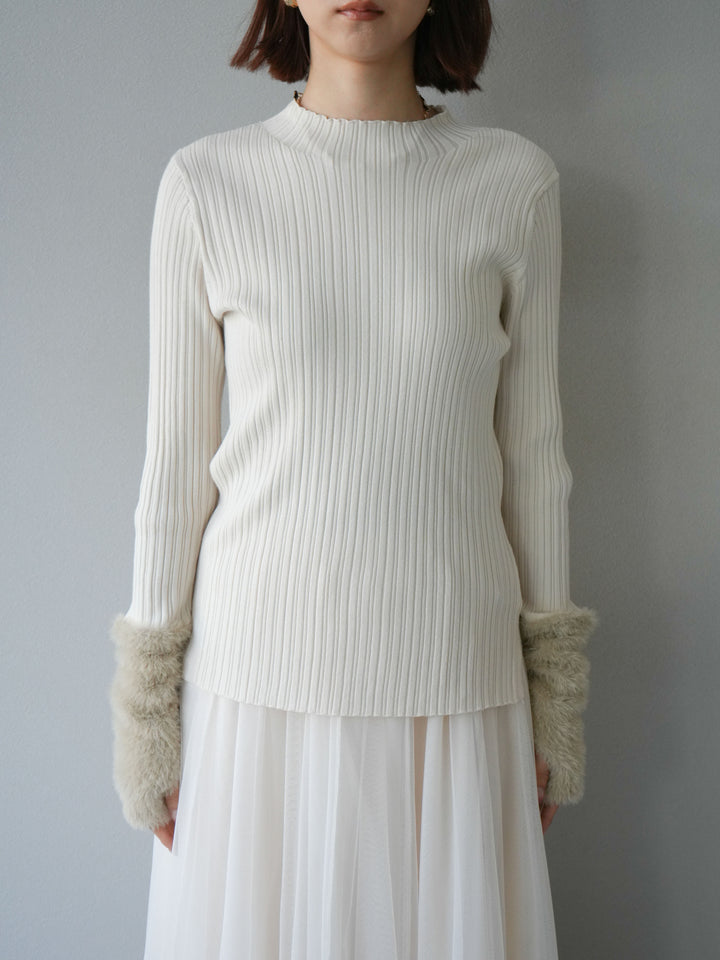 [予約]アームシャギーランダムリブニットトップス/アイボリー