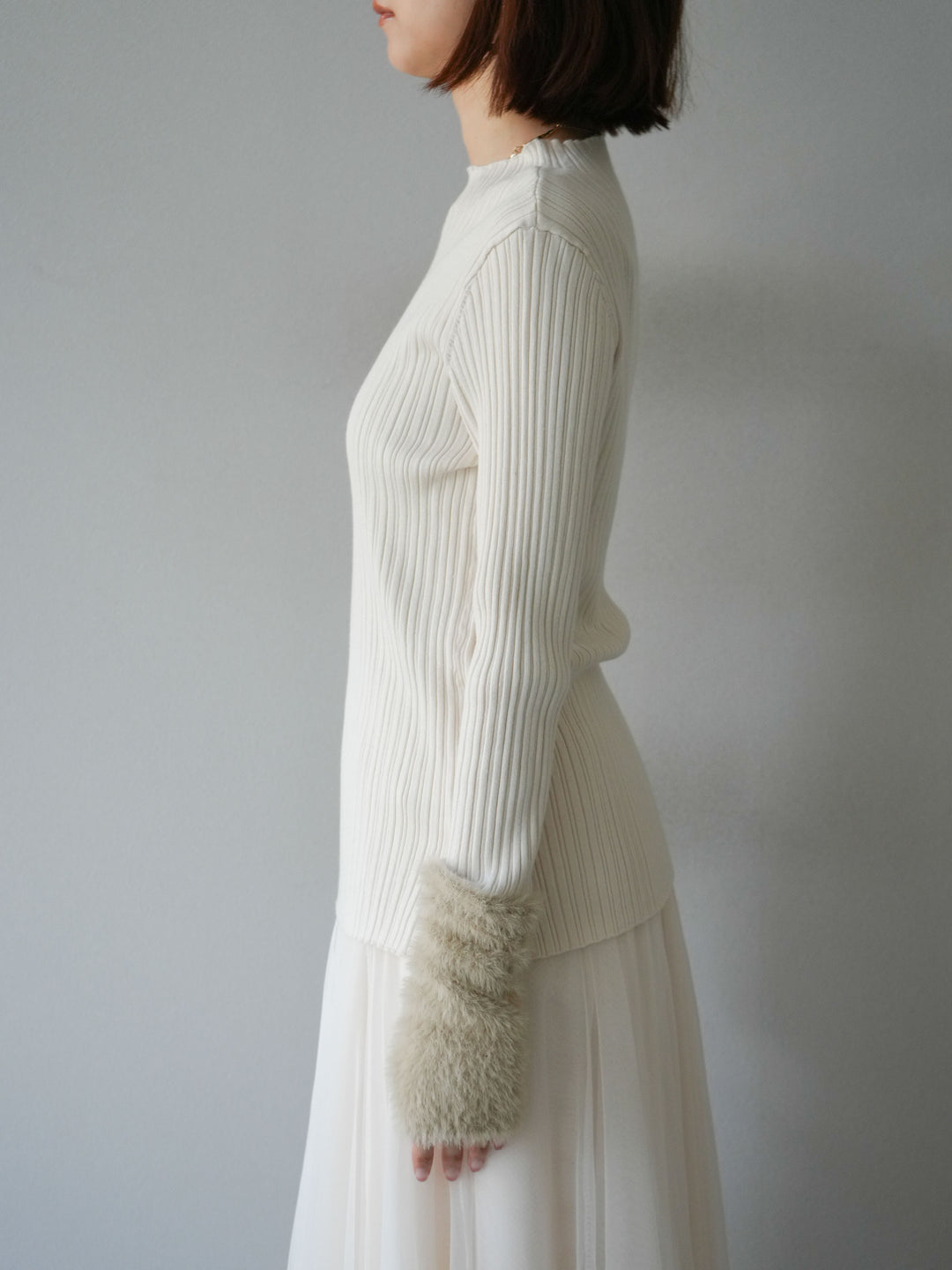 [予約]アームシャギーランダムリブニットトップス/アイボリー