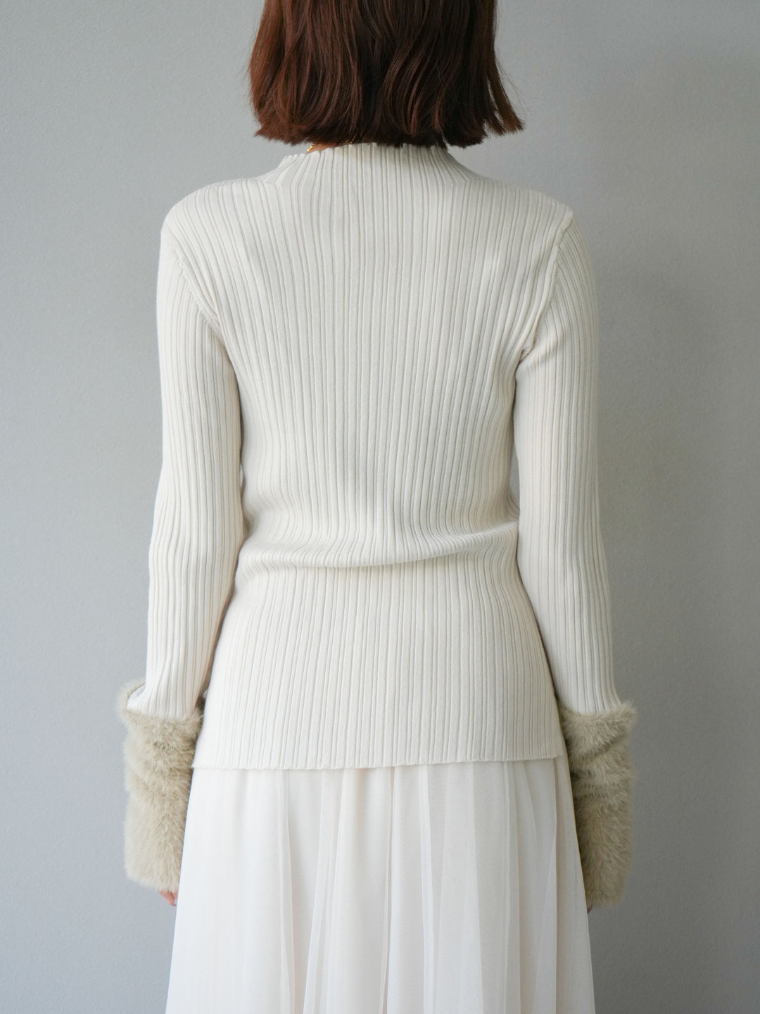 [予約]アームシャギーランダムリブニットトップス/アイボリー