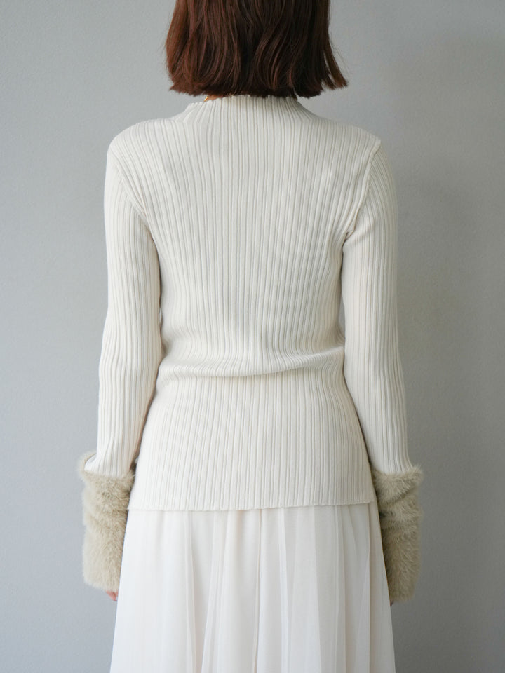 [予約]アームシャギーランダムリブニットトップス/アイボリー