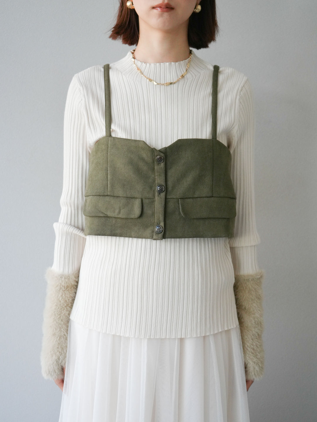 [予約]スウェードビスチェ/カーキ