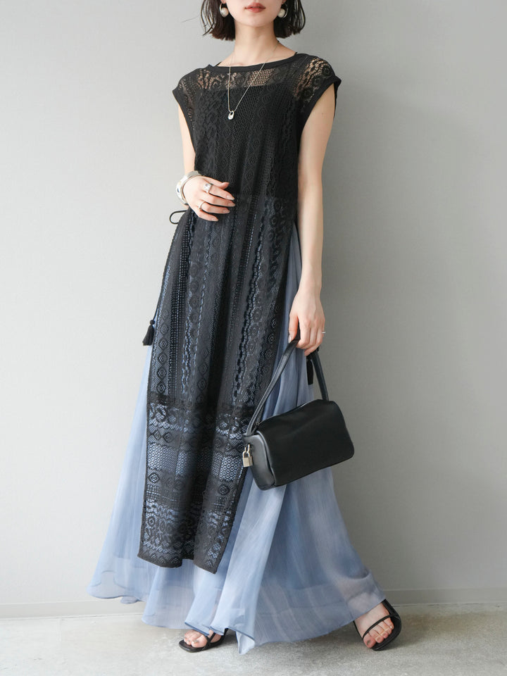[預購] 印度蕾絲層疊洋裝/黑色
