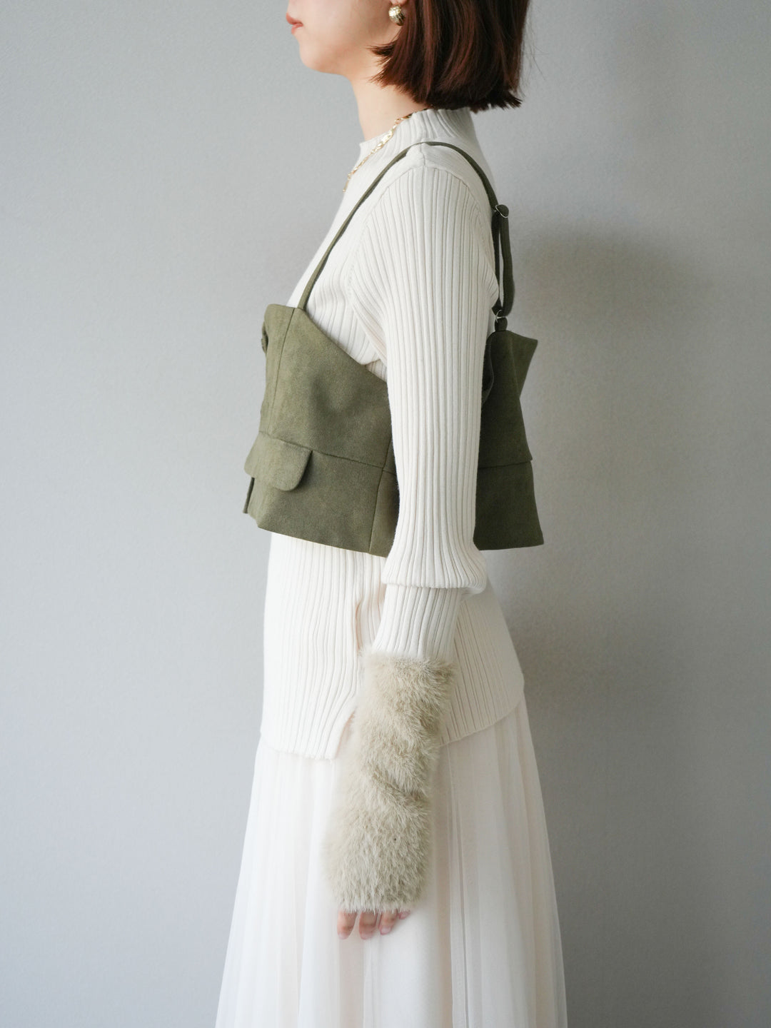 [予約]スウェードビスチェ/カーキ