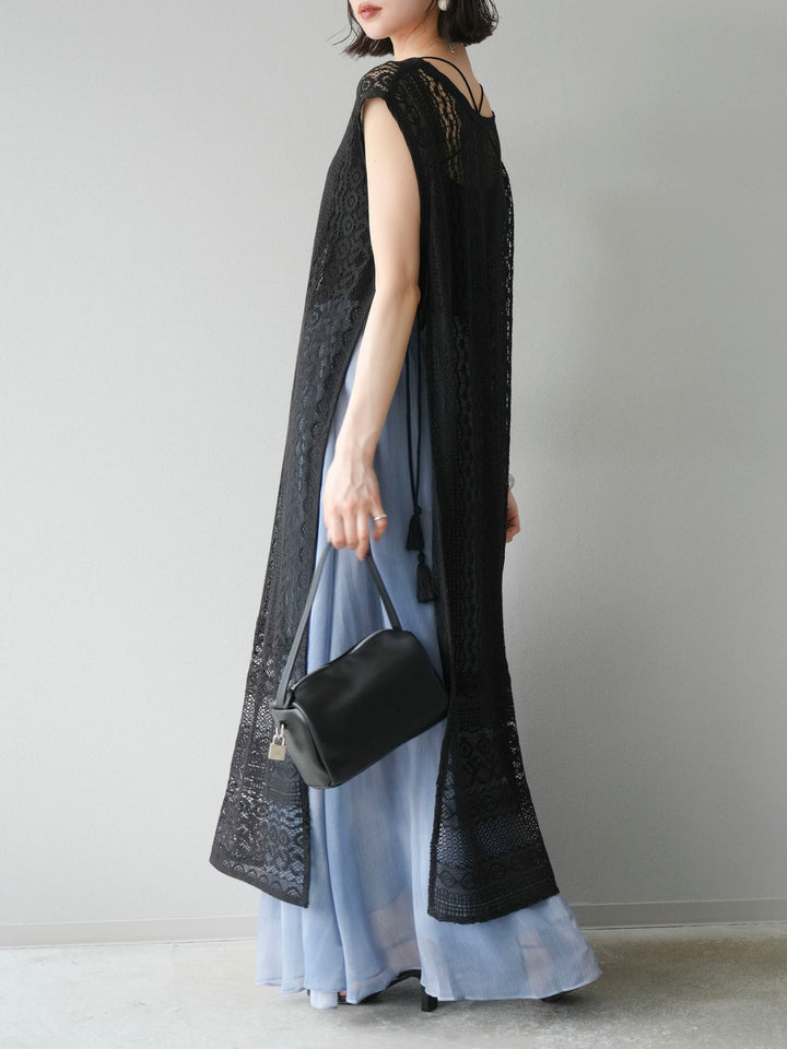 [預購] 印度蕾絲層疊洋裝/黑色