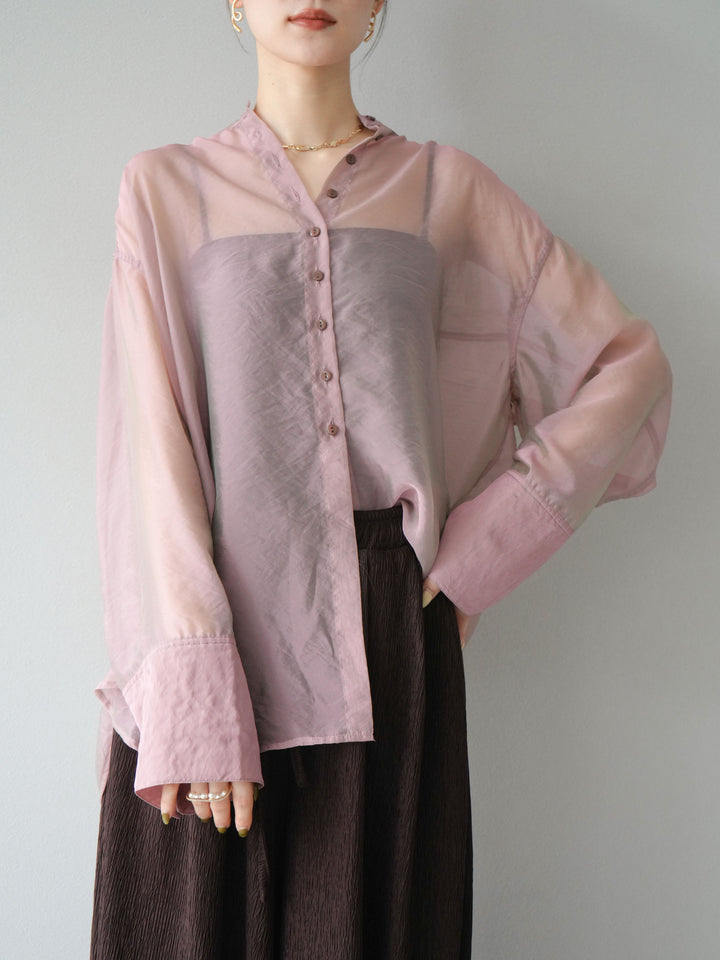 [SET] 亮面透視立領襯衫 + 亮面透視立領襯衫 (2 件套)